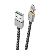 Cabo Micro USB-V8 Conector Magnético Nylon Trançado 1,5m Cinza Escuro