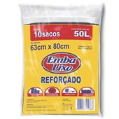 Saco de Lixo Reforçado 50L Preto 63cmx80cm PT 10 UN Embalixo