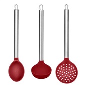 Kit de Utensílios Silicone Vermelho com Cabo Inox 3 Peças 1 UN UP Home