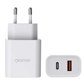 Carregador Universal Ultra Rápido USB-C Power 20W USB Quick Charge 18W Branco 1 UN Geonav