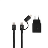 Kit Cabo 2 em 1 Preto Type C+Lightning Tomada USB+USB-C CG207 1 UN OEX