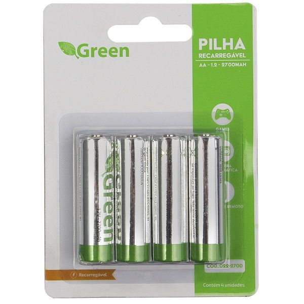 Pilha Recarregável AA 2700mA PT 4 UN Green