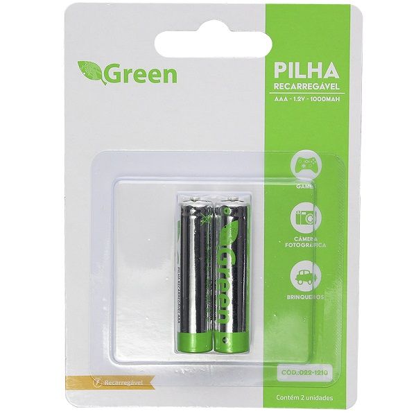 Pilha Recarregável 1.2v AAA 1000mah PT 2 UN Green