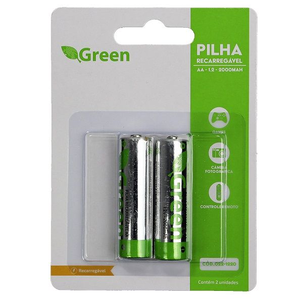 Pilha Recarregável 1.2v AA 2000mah PT 2 UN Green