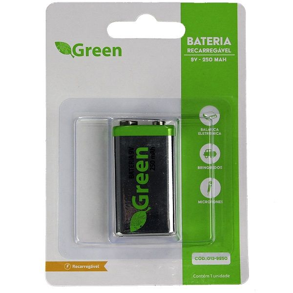 Bateria 9v Recarregável 250mah 1 UN Green