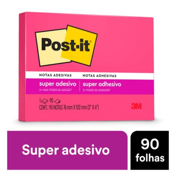 Bloco de Notas Super Adesivo 76x102mm Rosa 90 FL Post-it