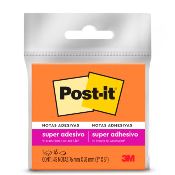 Bloco de Notas Super Adesivo 76x76mm Laranja 45 FL Post-it