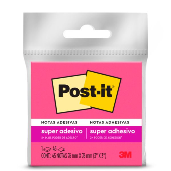 Bloco de Notas Super Adesivo 76x76mm Rosa 45 FL Post-it