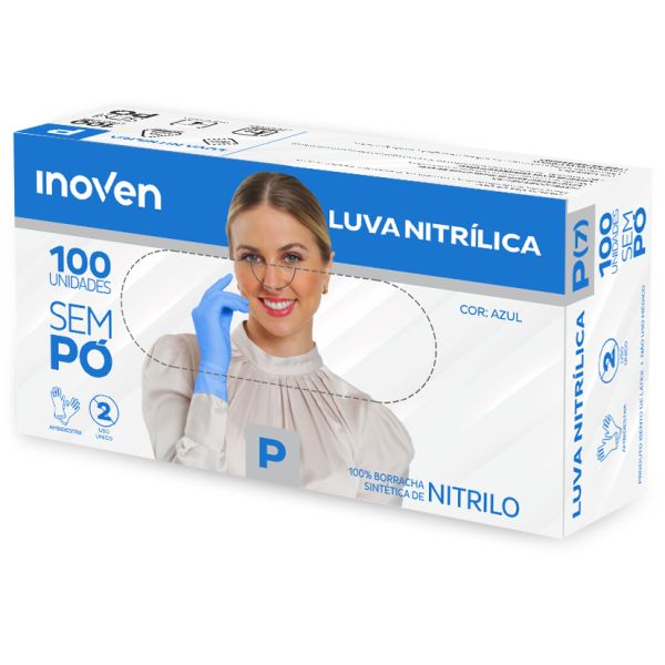 Luva Nitrílica Azul Tam P CX 100 UN Inoven