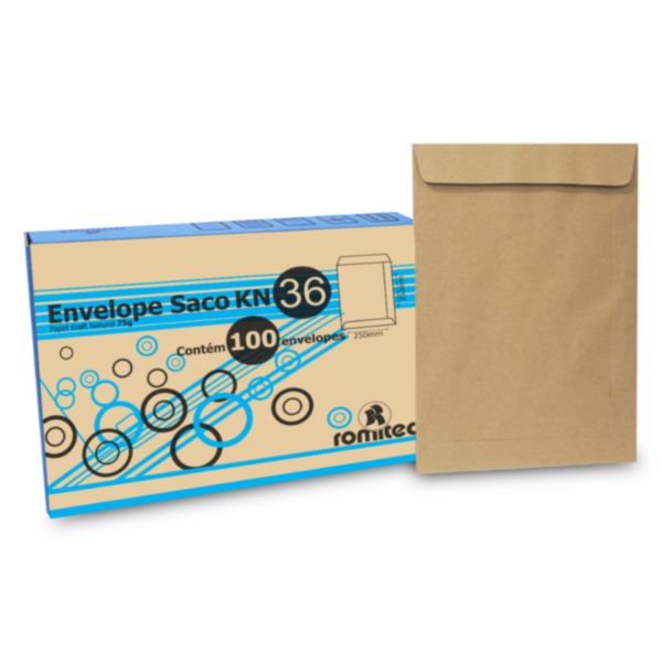 Envelope Saco Kraft Natural 75g 250X353 CX 100 UN Romitec