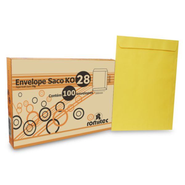 Envelope Saco Kraft Ouro 75g 200x280mm CX 100 UN Romitec