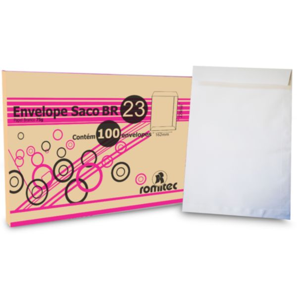 Envelope Saco Branco 75g 162x229mm CX 100 UN Romitec