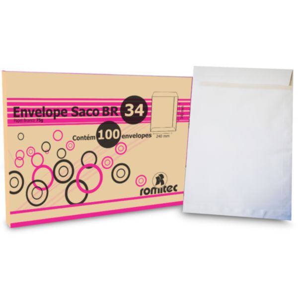 Envelope Saco Branco 75g 240x340mm CX 100 UN Romitec