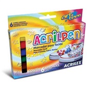 Caneta para Tecido Acrilpen 6 Cores Acrilex