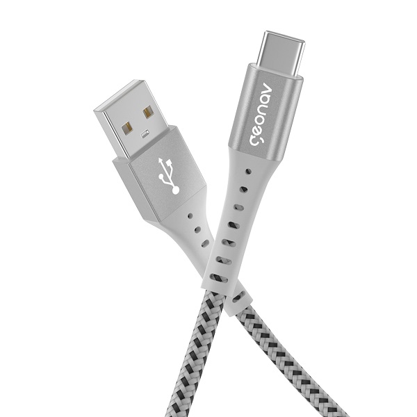 Cabo USB-C para USB-A nylon trançado 1.20MT ESC05BK Branco Geonav