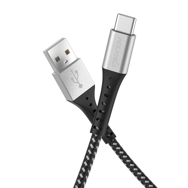 Cabo USB-C para USB-A nylon trançado 1.20MT ESC05BK Preto 1 UN Geonav