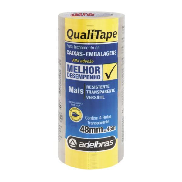 Fita Adesiva PP Transparente 48mmx45m PT C/ 4 Rolos 1 UN Adelbras