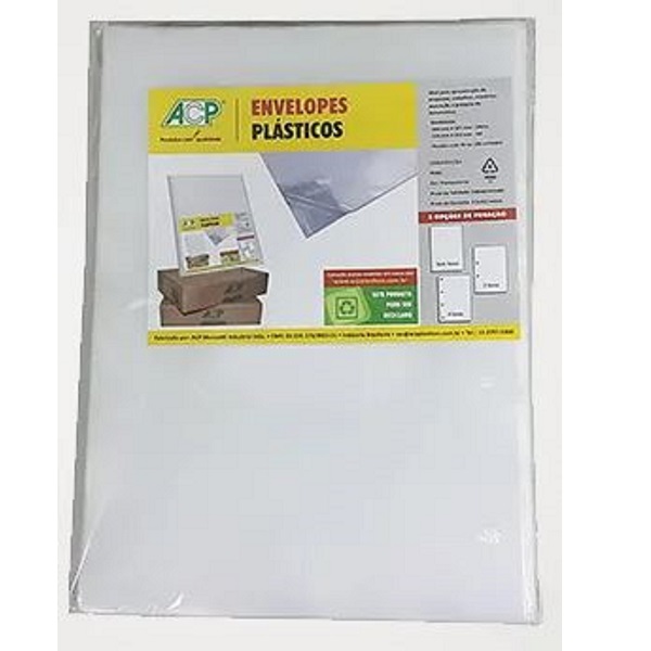 Envelope Plástico Ofício 240x325mm 2 Furos Espessura 0,15 1 UN ACP