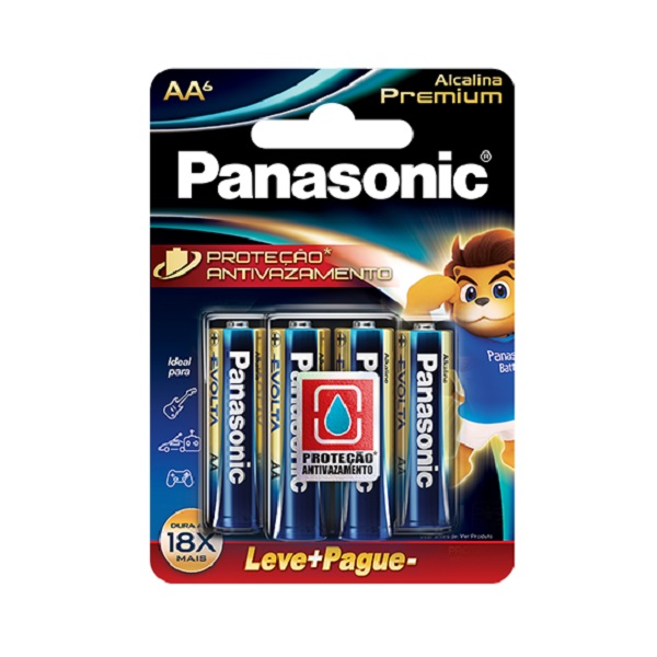 Pilha Alcalina Premium Pequena AA 6 UN Panasonic