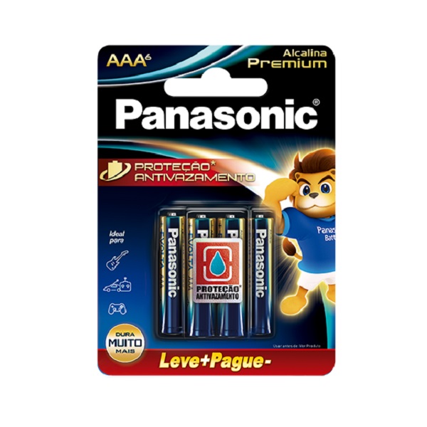 Pilha Alcalina Premium Pequena AAA 6 UN Panasonic