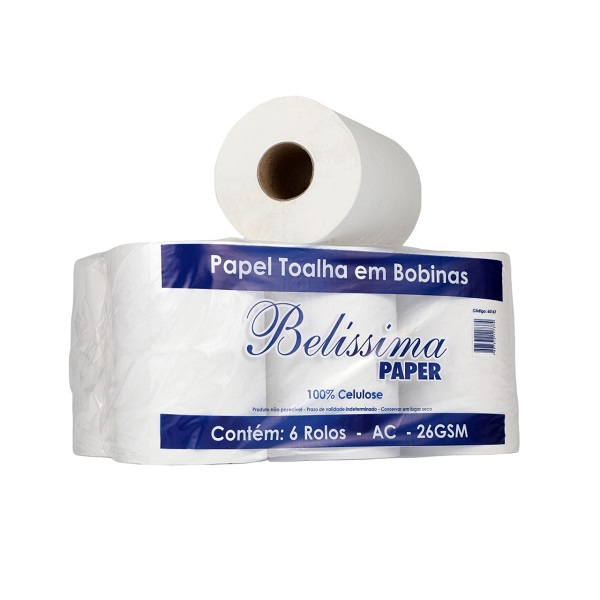 Papel Toalha Bobina Celulose 20cmx200m 6 Rolos Belíssima Paper