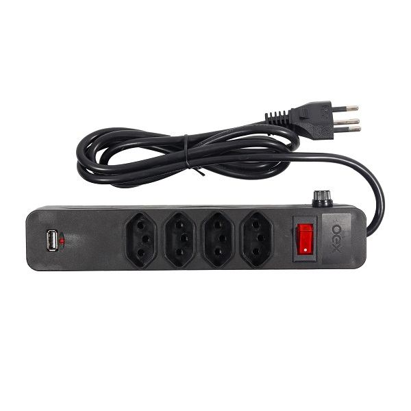 Filtro de Linha 4 Tomadas + USB Bivolt 1,5m Preto 1 UN OEX