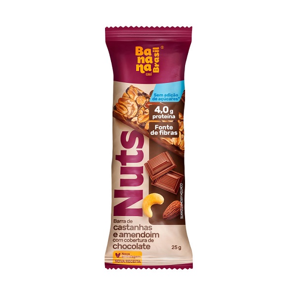 Barra de Cereal Nuts, Castanhas, Amendoim e Chocolate 25g 1 UN Banana