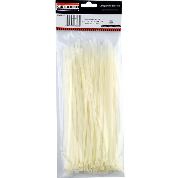 Abraçadeira de Nylon Branca 200x3,6mm PT 100 UN Barzel