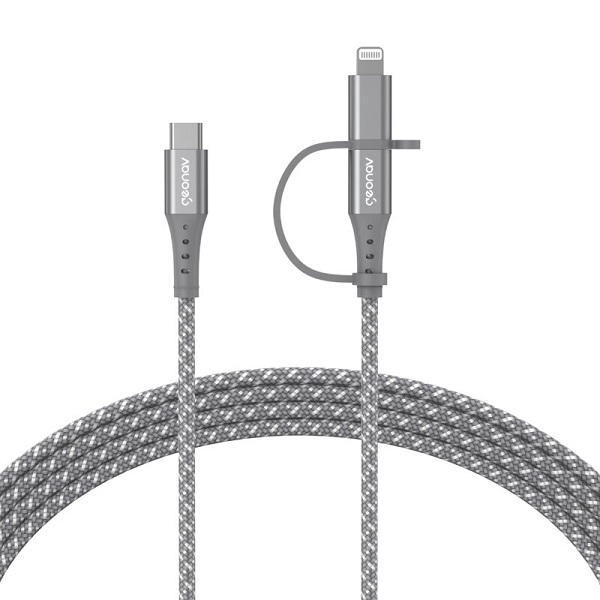 Cabo 2 em 1 USB-C e Lightning LC21GR Cinza 1 UN Geonav