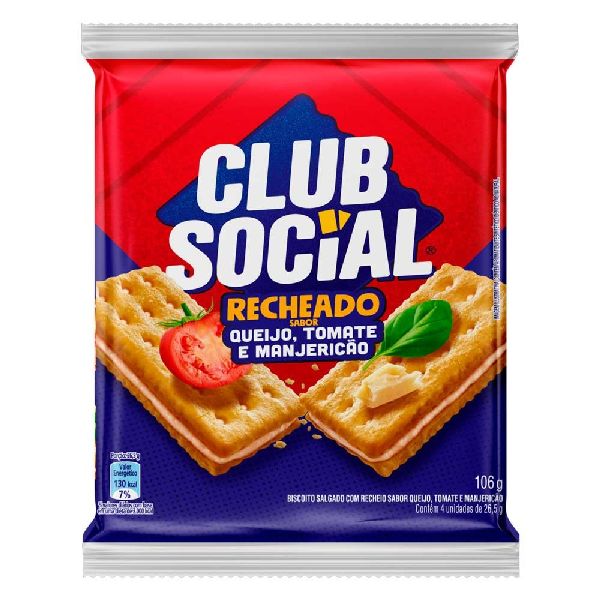 Biscoito Recheado Sabor Tomate e Manjericão 106g 1 UN Club Social
