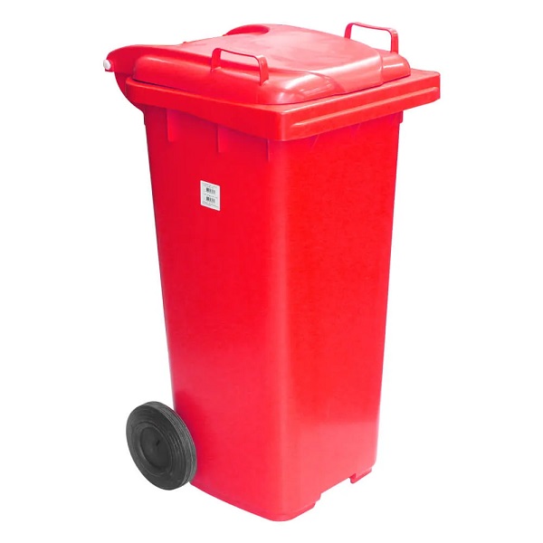 Lixeira Plástica com Tampa e Rodas Vermelho 120L JSN