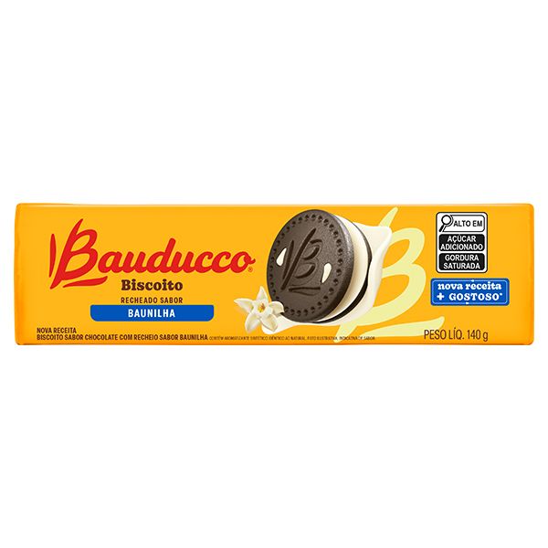 Biscoito Recheado de Chocolate Sabor Baunilha 140g 1 UN Bauducco