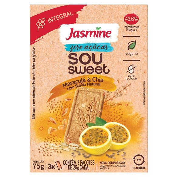 Sou Sweet Zero Maracujá e Chia 75g CX 3 UN Jasmine