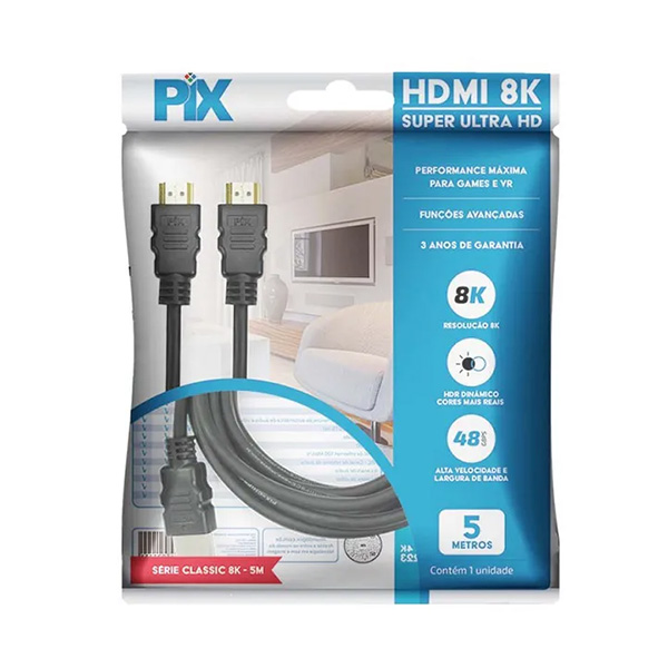 Cabo HDMI 2.1 HDR 8K 19 Pinos 5m 1 UN Pix