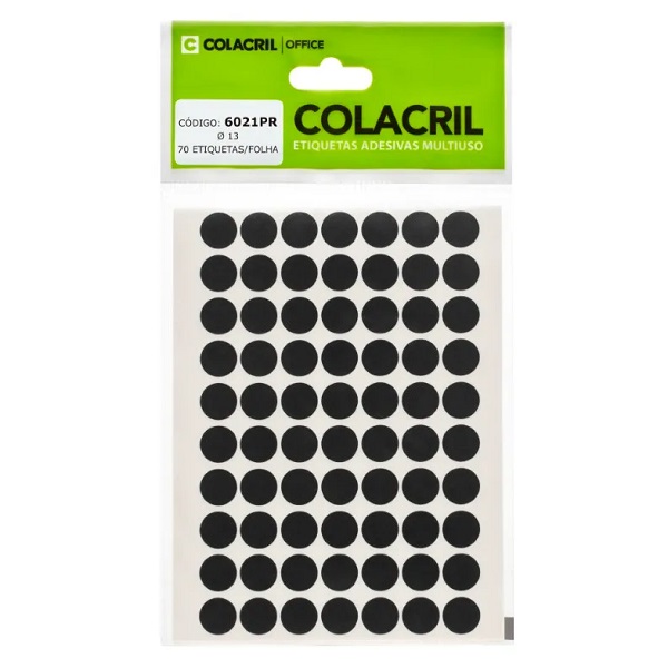 Etiqueta Adesiva Redonda 13mm Preta PT 420 UN Colacril