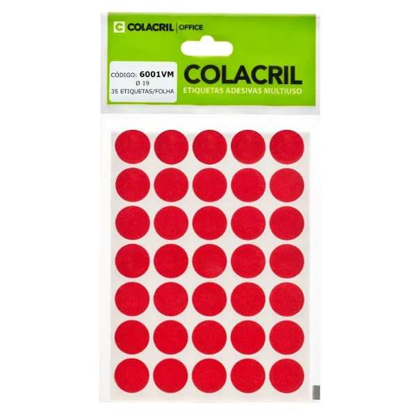 Etiqueta Adesiva Redonda 13mm Vermelha PT 420 UN Colacril