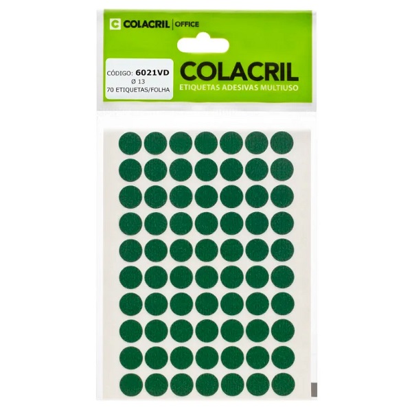 Etiqueta Adesiva Redonda 13mm Verde PT 420 UN Colacril