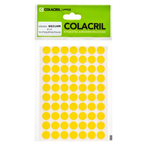 Etiqueta Adesiva Redonda 13mm Amarela PT 420 UN Colacril