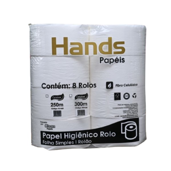 Papel Higiênico Folha Simples 300M PT 8 RL Hands