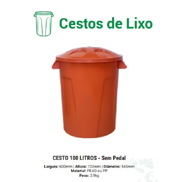 Cesto Redondo com Tampa 100L Laranja 1 UN Lar Plásticos
