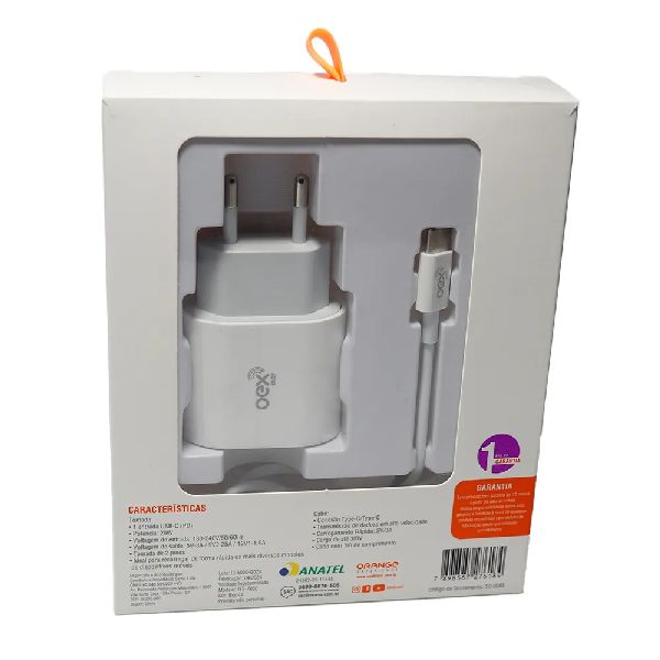 Kit Cabo 2 em 1 Type-C CG500 Branco 1 UN Oex