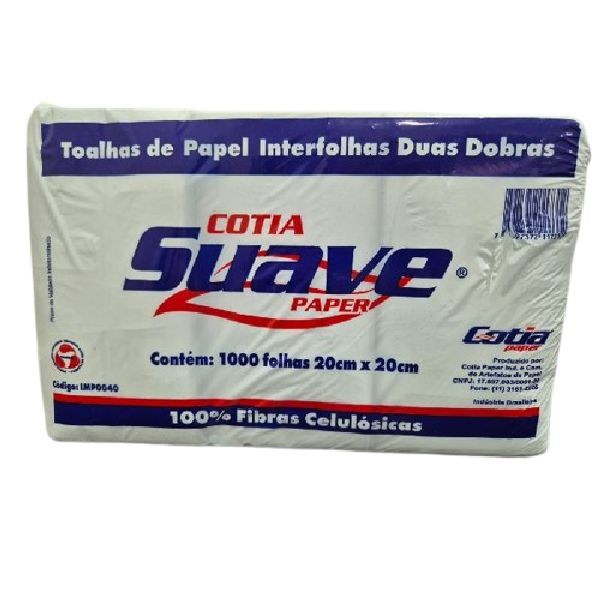 Papel Toalha Folha simples 2 Dobras 20x20cm PT cm 1000 FL Suave Paper