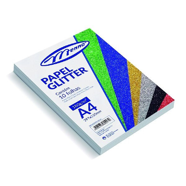 Papel Glitter 180g A4 10 Folhas Menno Gráficas