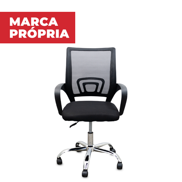 Cadeira Telada Baixa Base Cromada Preta 1 UN Gimba
