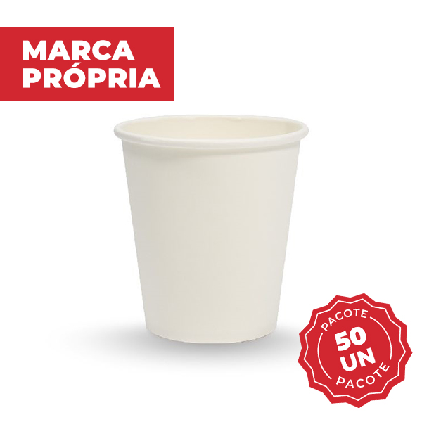 Copo Descartável de Papel Branco 210ml PT 50 UN Gimba