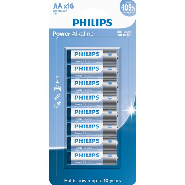 Pilha Alcalina Pequena Palitto AA PT com 16 UN Philips