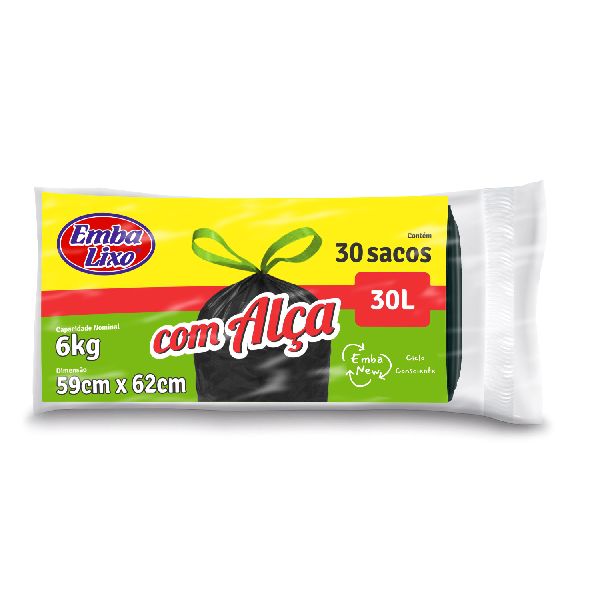 Saco de Lixo Reforçado 30L Preto com Alça PT 30 UN Embalixo