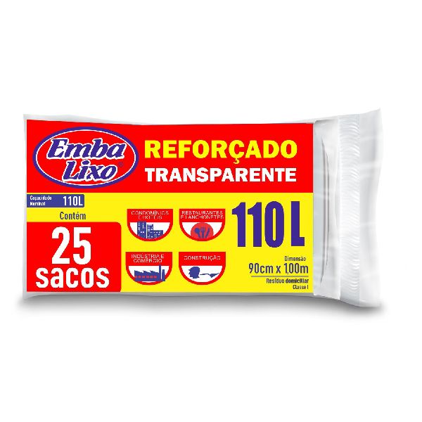 Saco de Lixo Profissional Transparente 110L PT 25 UN Embalixo