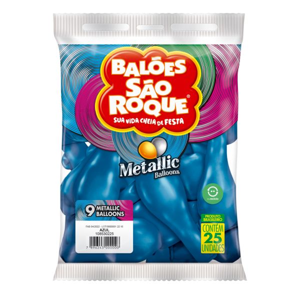 Balão 9 Metallic Balloon Azul 25 UN São Roque
