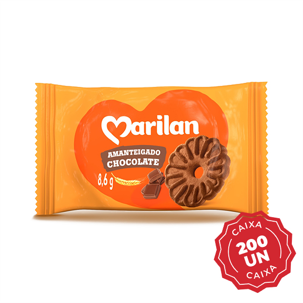 Biscoito Amanteigado Chocolate 8,6g CX 200 UN  Marilan